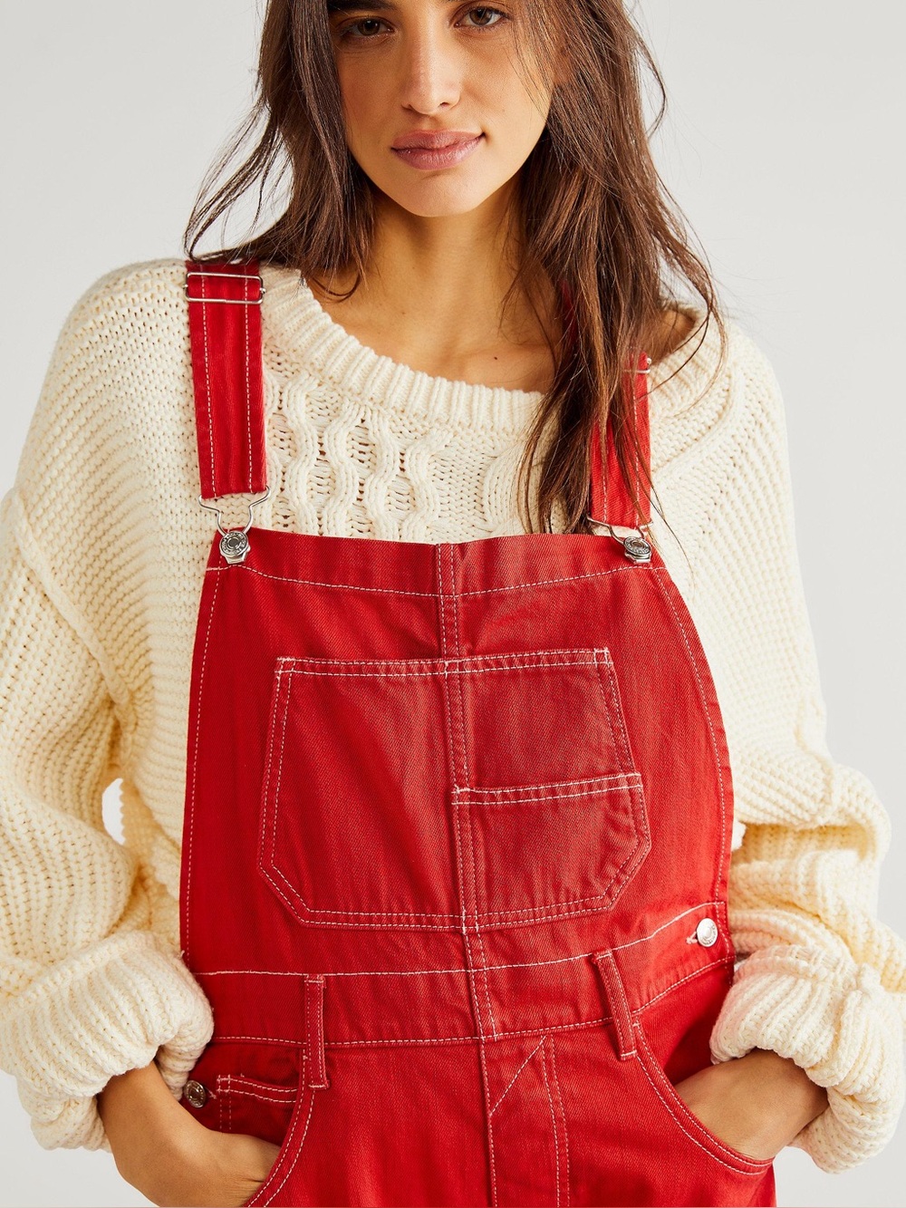 We the Free Red Short Overalls